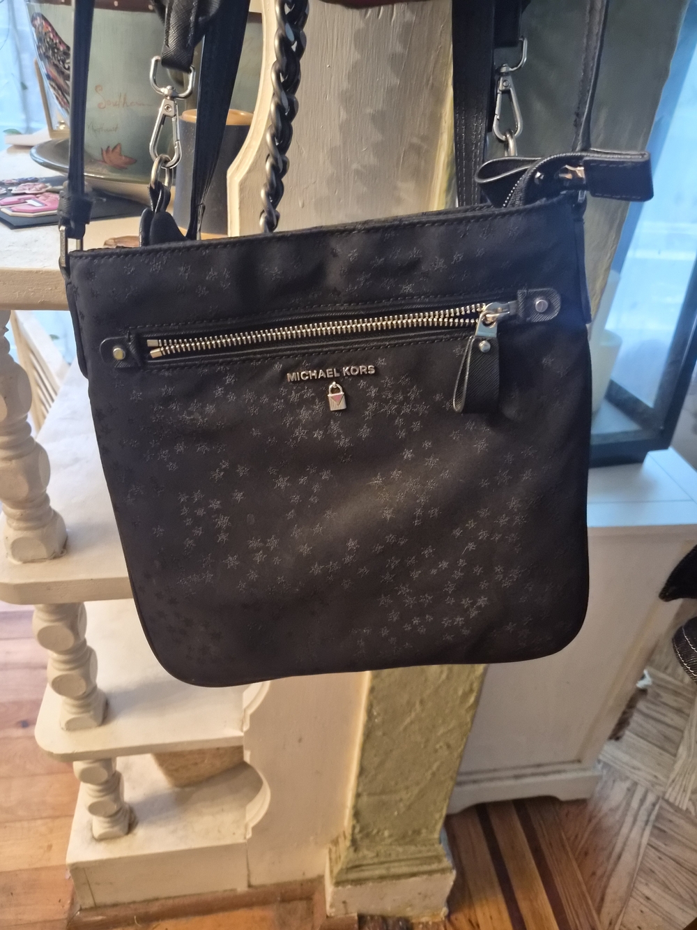 Michael Kors Black Nylon Crossbody with Silver Hardware